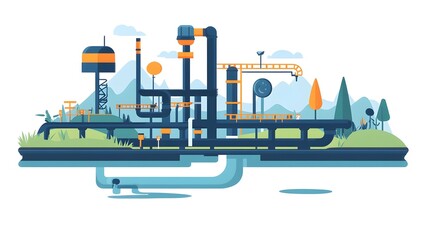 Poster - detailed of a comprehensive pipeline network system designed for efficient water supply and distribu