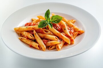 Canvas Print - Aromatic Penne Pasta with Tomato Sauce and Basil