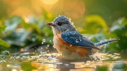 Wall Mural - European Jay  Bathing in Pusztaszer, Hungary in May