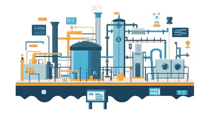 Poster - detailed technical diagram illustrating the comprehensive water treatment process and associated inf