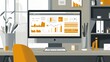 © huiying - Elevating User Experience: Minimalist Office Sketch, Monitor Displaying UX/UI Analytics, and Design Canvas for Information
