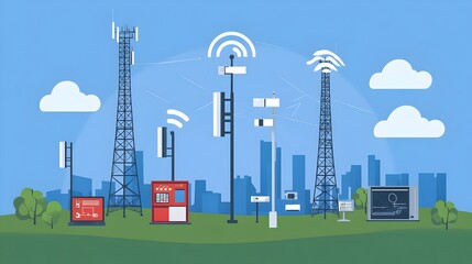 Poster - Detailed Infographic Depicting the Process of Signal Transmission in Mobile Networks from Cell Towers to Connected Devices with Emphasis on Technology and Infrastructure