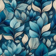 The abstract blue flower art seamless pattern is a trending contemporary illustration of nature's shape. The organic leaves of the tree are portrayed in an abstract art style. Vintage spring