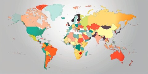 Wall Mural - a colorful world map with the continents of africa, europe, asia, and south america. the map is divi