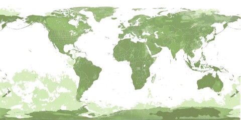Wall Mural - a map of the world is shown in green. the map is very detailed and shows the continents and countrie