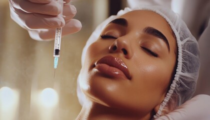 Seasonal Skincare Innovation: Professional Beautician Administers Facial Rejuvenation Treatment to Relaxed Woman. Top View of Luxurious Anti-Aging Procedure with Copy Space, Ideal for Wellness Marketi