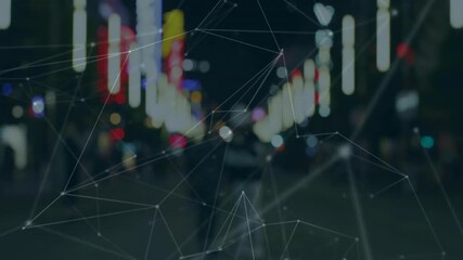 Poster - Network of connections animation over blurred city street at night