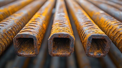 close up shot of rusty steel bars on construction site 1