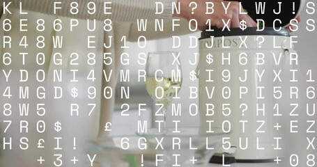 Poster - Random alphanumeric characters animation over person placing item in compost bin