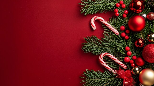 Christmas decor red background with place for text