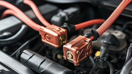 close-up Jumper cables on a car battery