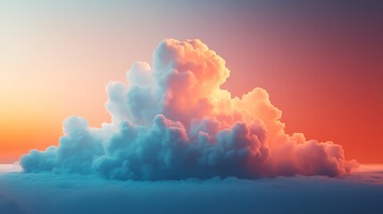 A large cloud with a bright orange and blue sky in the background