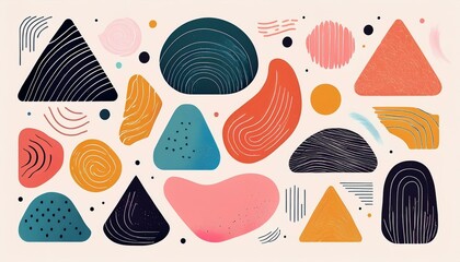 Wall Mural - A set of organic abstract shapes. Abstract texture brush stroke elements. An abstract grunge paint texture background. A wave, circle, and triangle shapes. Modern illustration.