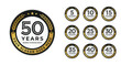 © Avni Design - Set of 5 to 50 anniversary logo golden circle emblem vector design illustration collection isolated