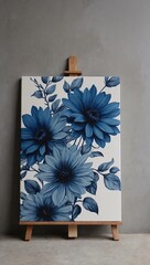 Wall Mural - Canvases with blue flower motifs arranged in a harmonious artistic composition.