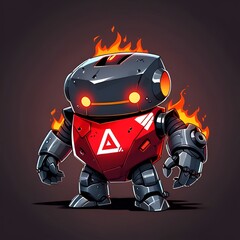 Sticker - Fiery Robot Illustration