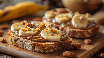 Wall Mural - Almond butter spread on whole grain bread
