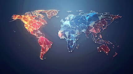 2d illustration world map abstract background.global network connection. world map point and line co