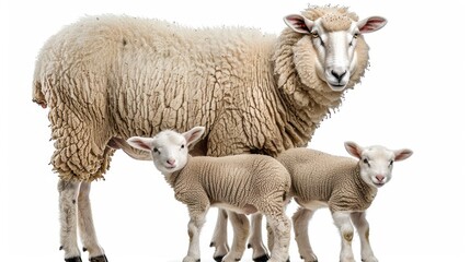 Poster - A mother sheep is standing in front of her two lambs