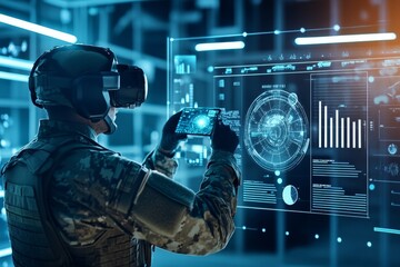 Future military concept with virtual reality glasses.