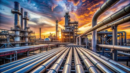 Poster - Dramatic view of steel pipes at an oil refinery , industrial, metal, machinery, pipes, technology, factory