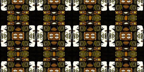 Sticker - Modern tribal shape mud cloth border effect seamless pattern. Stylized shape doodle in khaki brown color background design of printed patterned banner edge trim fabric repeat.