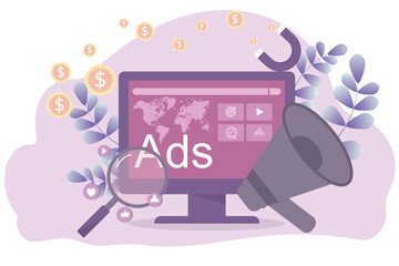 Poster - Advertising and Online marketing concept. Audience target marketing, Marketing technology digital marketing strategy analysis to promotion products or services through digital channels.