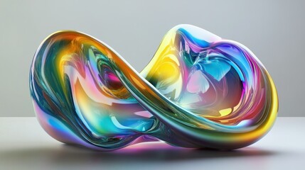 Wall Mural - Abstract iridescent glass sculpture with flowing lines