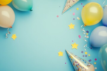 Party, birthday decoration, flat lay background