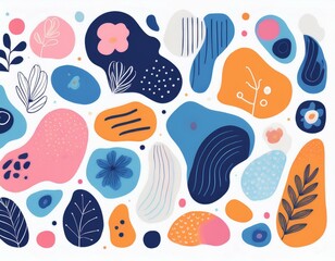 Wall Mural - Set of abstract blob shapes. Abstract geometric flowers, blob faces, organic shapes with modern graphics. Colorful graphic modern elements for posters.