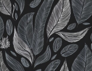 Canvas Print - Sketch hand drawn leaf floral paint seamless pattern. Chalkboard texture flower background. Floral abstract brush paint background. Modern illustration.