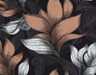 Wall Mural - Sketch hand drawn leaf floral paint seamless pattern. Chalkboard texture flower background. Floral abstract brush paint background. Modern illustration.