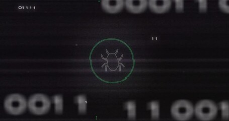 Aufkleber - Animating bug icon and binary code over dark background
