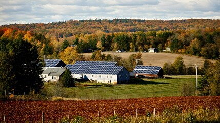 Wall Mural - Solar panels on a building in a rural setting.