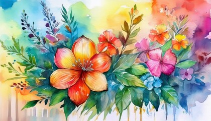 Wall Mural - The watercolor illustration features vibrant colors that are perfect for spring and summer designs, nature ideas, and interior designs