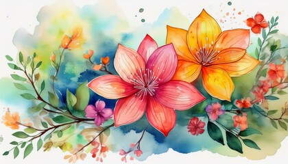 Wall Mural - The watercolor illustration features vibrant colors that are perfect for spring and summer designs, nature ideas, and interior designs