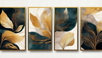 Wall Mural - This is an illustrated modern set of botanical golden texture wall art. It is based on a marble art design with an abstract shape and gold pattern. It is suitable for print, covers, wallpaper, and