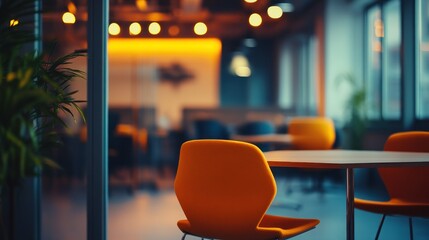 Poster - Orange Chair and Table in a Modern Office Setting