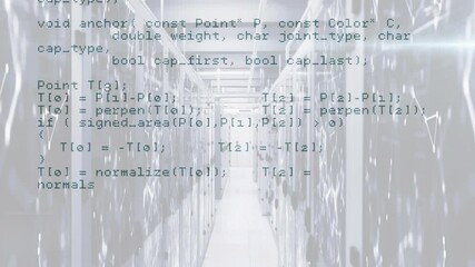 Poster - Animating computer code over data center with server racks