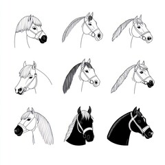 Canvas Print - A grid of horse head illustrations in various styles and colors.