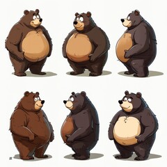 Canvas Print - A collection of cartoon bear character designs showcasing different poses and expressions.