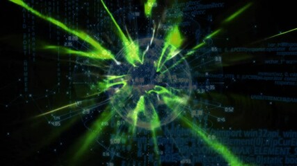 Poster - Green energy bursts animation over digital globe with data points