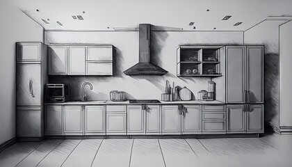 Wall Mural -  Interior kitchen sketch 