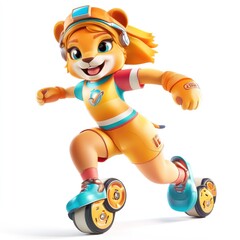 Poster - A cheerful anthropomorphic lion character on roller skates, showcasing an active lifestyle.