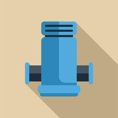 Poster - Blue water pipe section connecting with two pipes in flat design style with long shadow