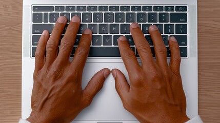Poster - A person typing on a laptop with their hands on the keyboard. Concept of productivity and focus as the person works on their computer