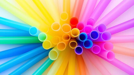 Poster - A bunch of plastic straws in a rainbow of colors. Concept of fun and playfulness, as the bright colors of the straws create a cheerful and vibrant atmosphere
