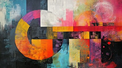 Poster - Abstract Painting with Geometric Shapes and Vibrant Colors