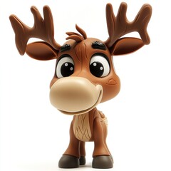 Canvas Print - A cute cartoon moose character with big eyes and antlers, designed for playful appeal.