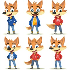 Canvas Print - Cartoon fox character in various poses and outfits.